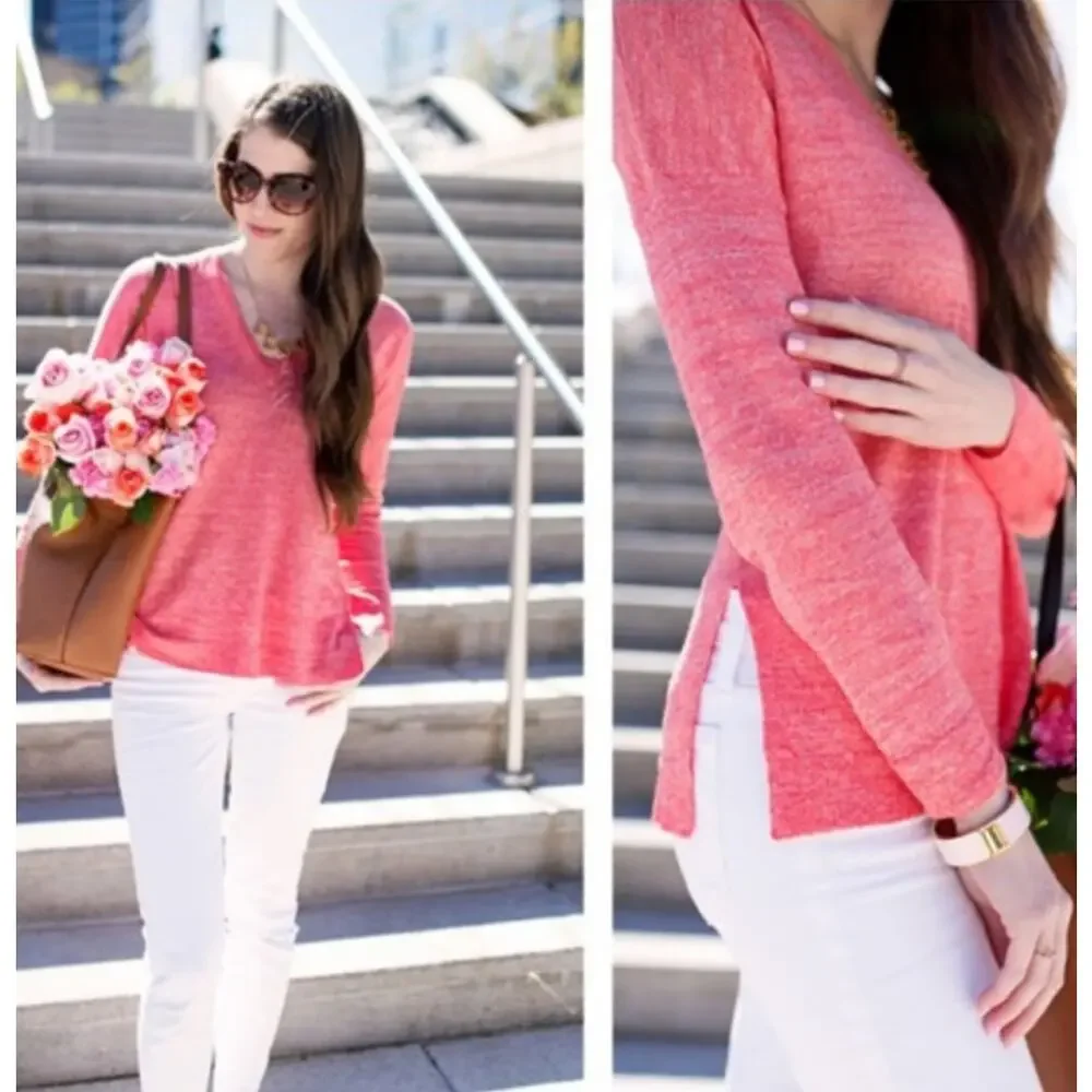 J. Crew Relaxed Fit V-Neck Merino Wool and Linen Blend Sweater Size S